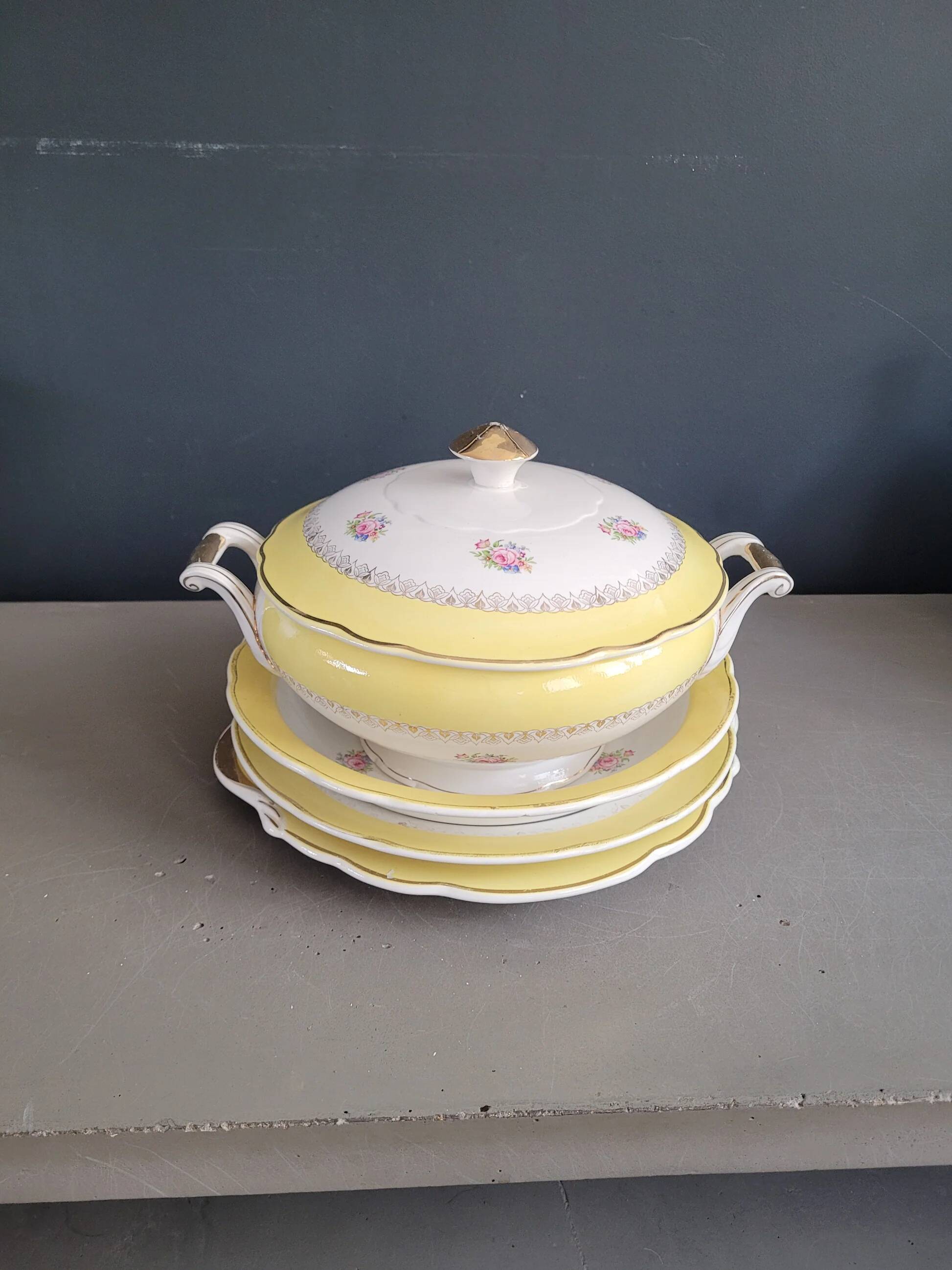 Soup tureen and 3 dishes Digoin & Sarreguemines model Graziella - Ref 921