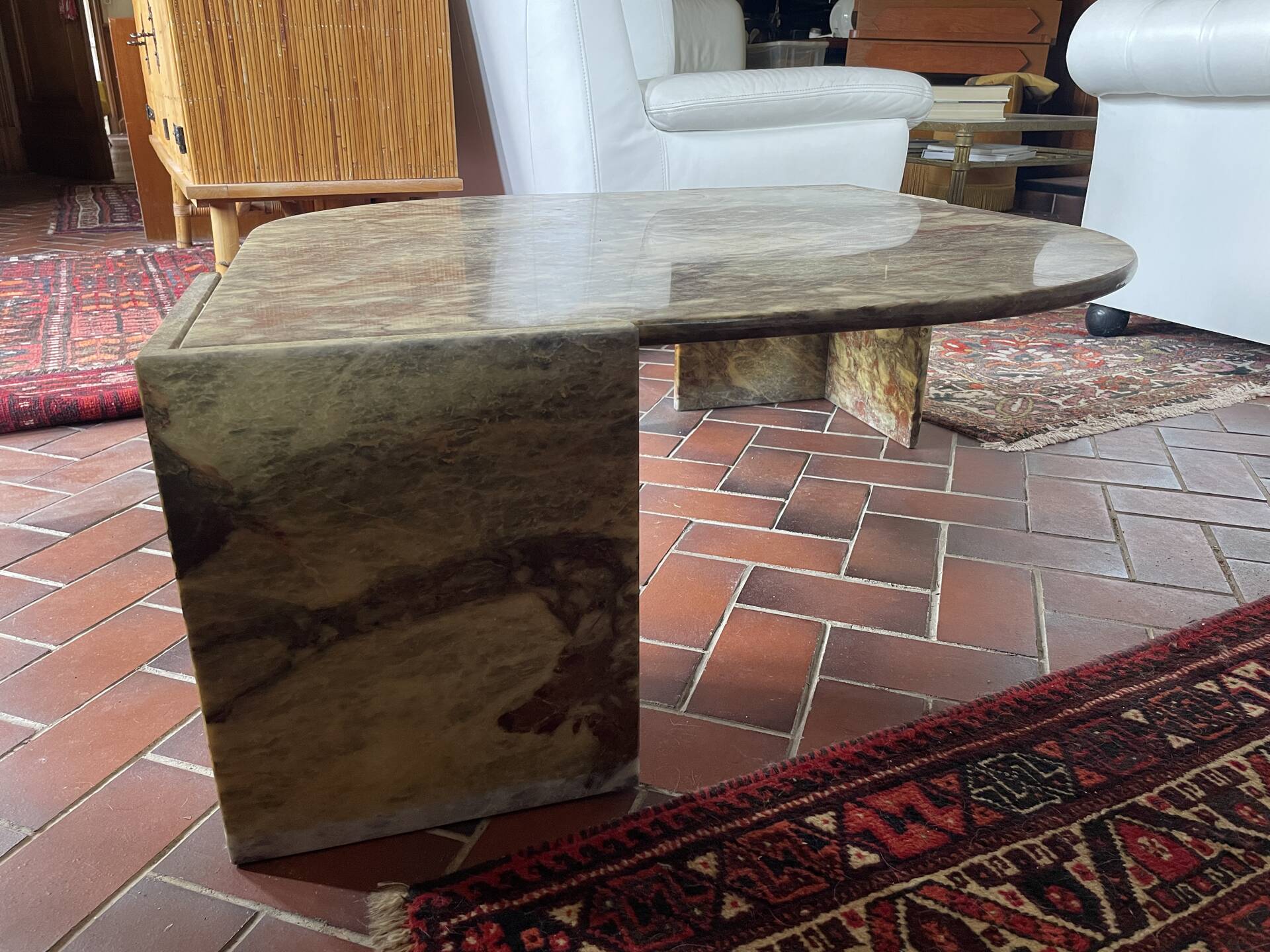 1970s marble eye-shaped coffee table