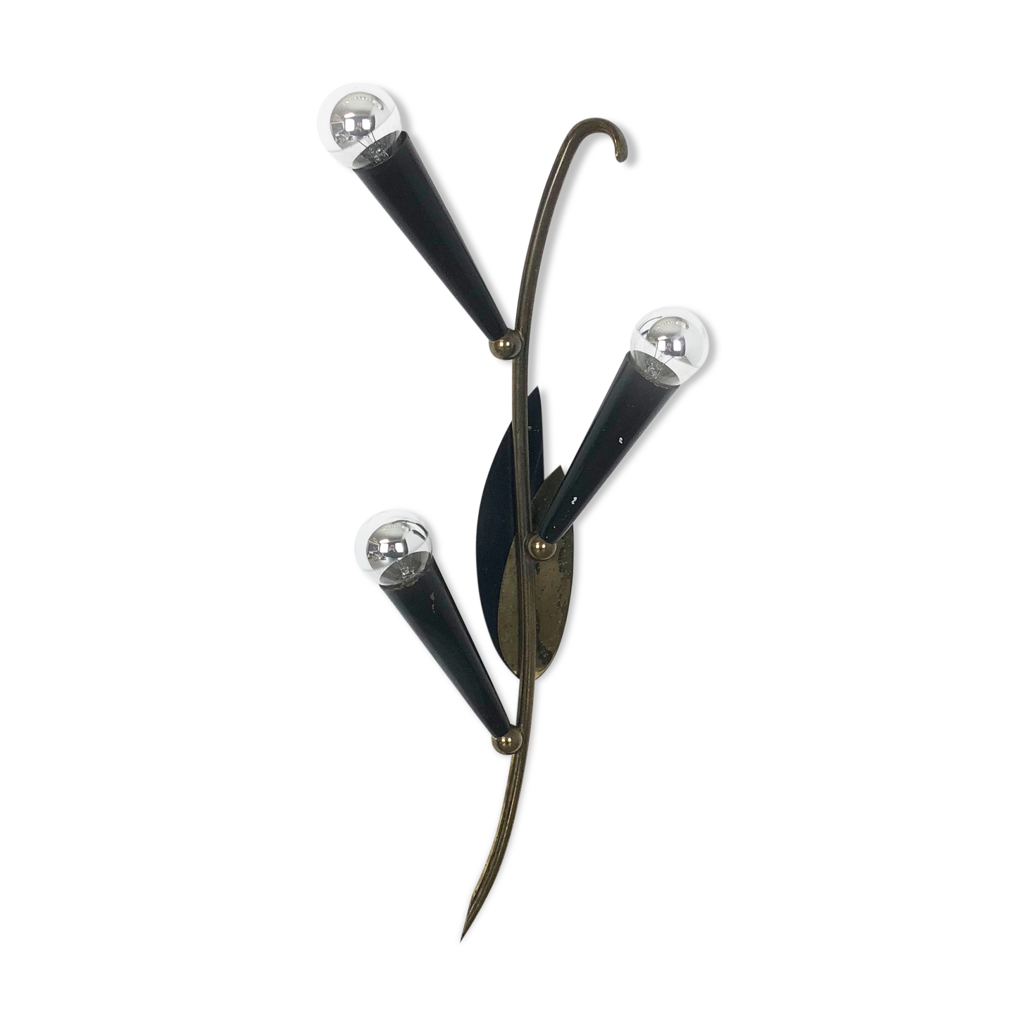 Extra Large Modernist Brass Floral Theatre Wall Light Sconces, France, 1950