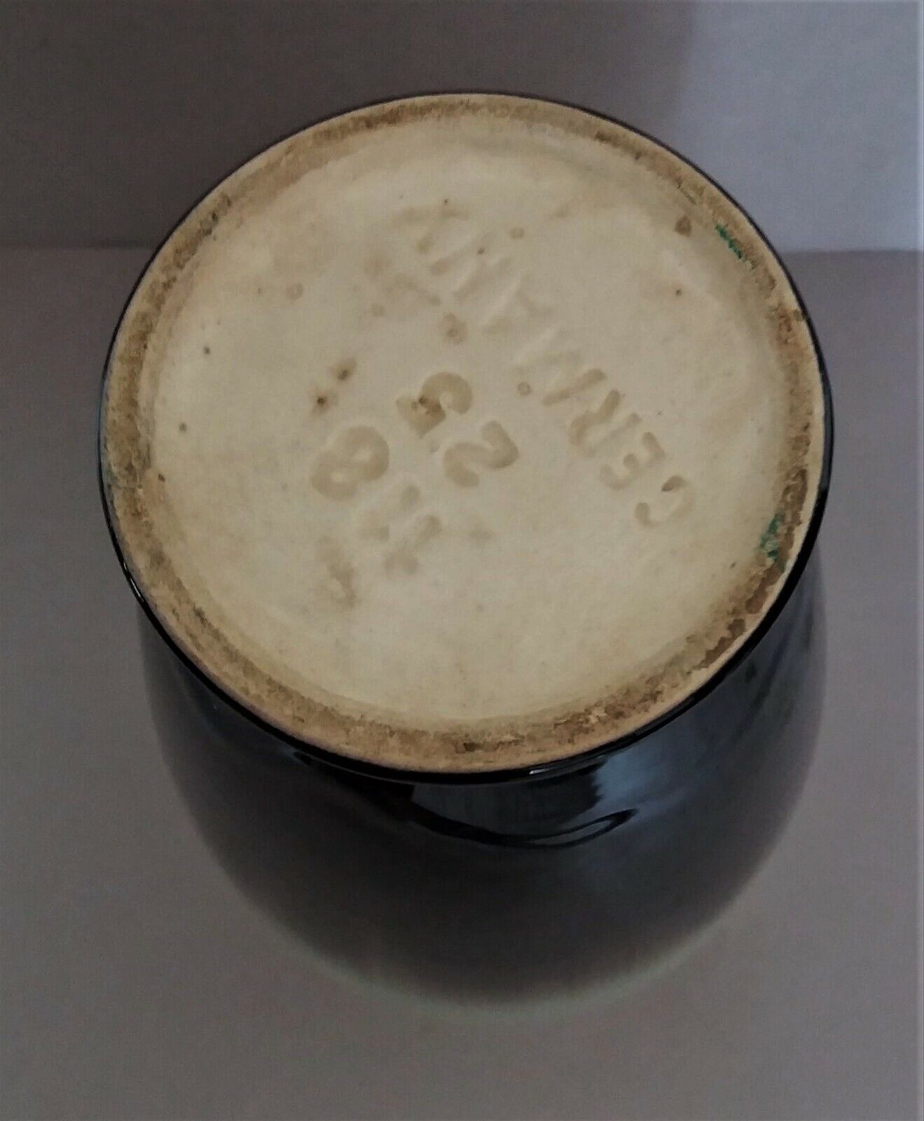 Vintage earthenware vase gold border marked Germany