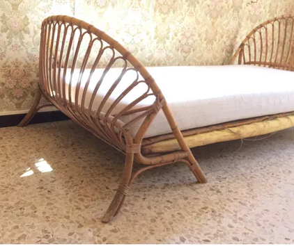 Vintage rattan basket bed