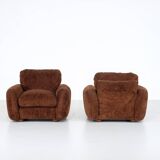 pair of brown fabric armchairs, Italy - 1970s