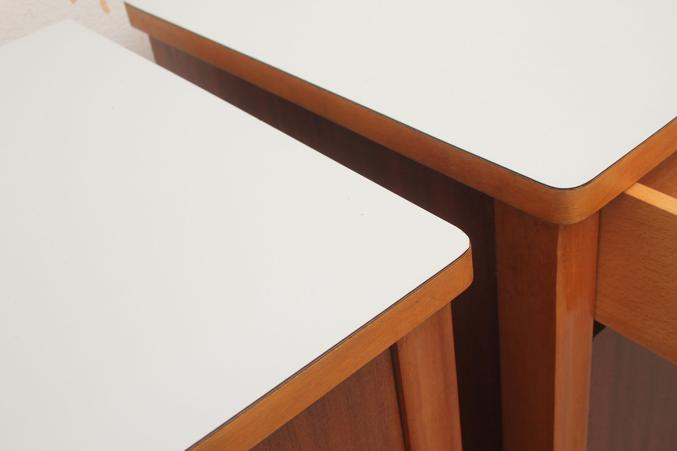 Pair of nightstands in walnut and formica 1950