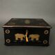 20th century Indian wooden box black lacquer decorated with animals with gold highlights