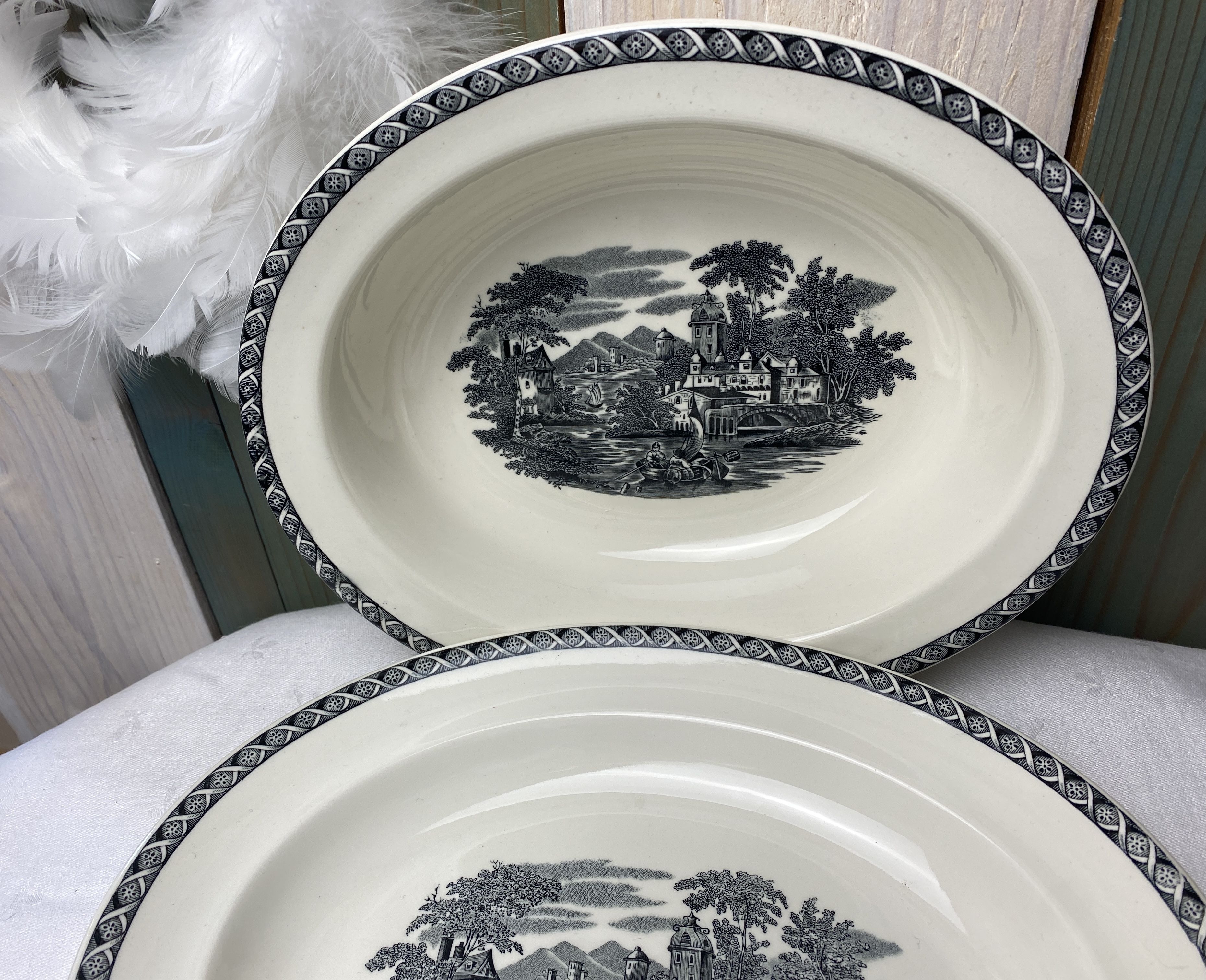 Set of 2 oval dishes in Wedgwood porcelain model "Lugano" old