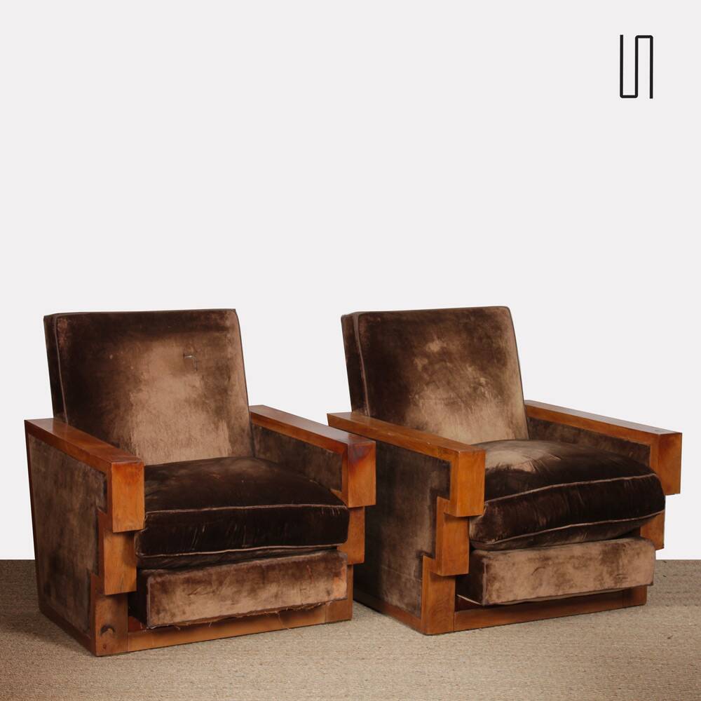 Paire de fauteuils géométrique du XXe siècle