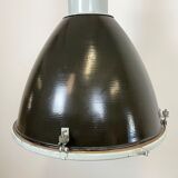 Industrial black enamel factory lamp with glass cover, 1960s