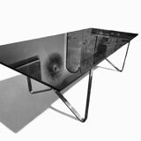 Table design verre fumé & chrome – Style italien années 70