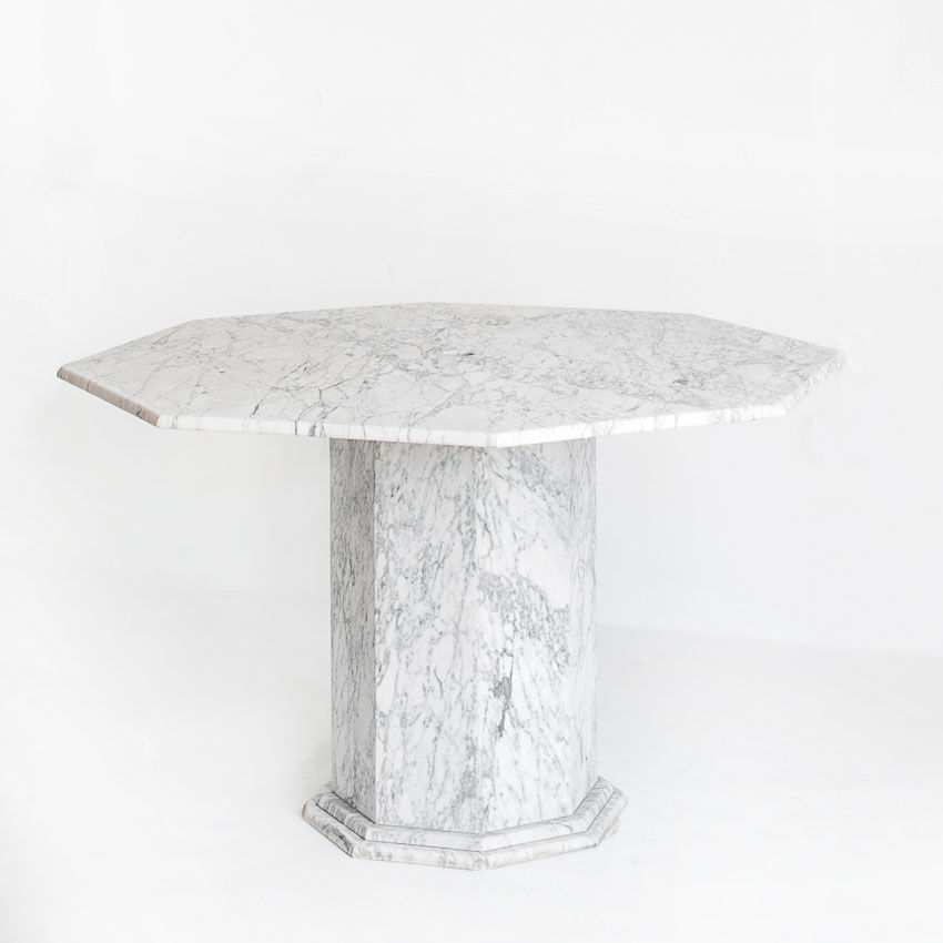 Vintage octagonal table in white marble. France, 70s
