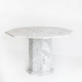 Table vintage octogonale en marbre blanc, France, années 70