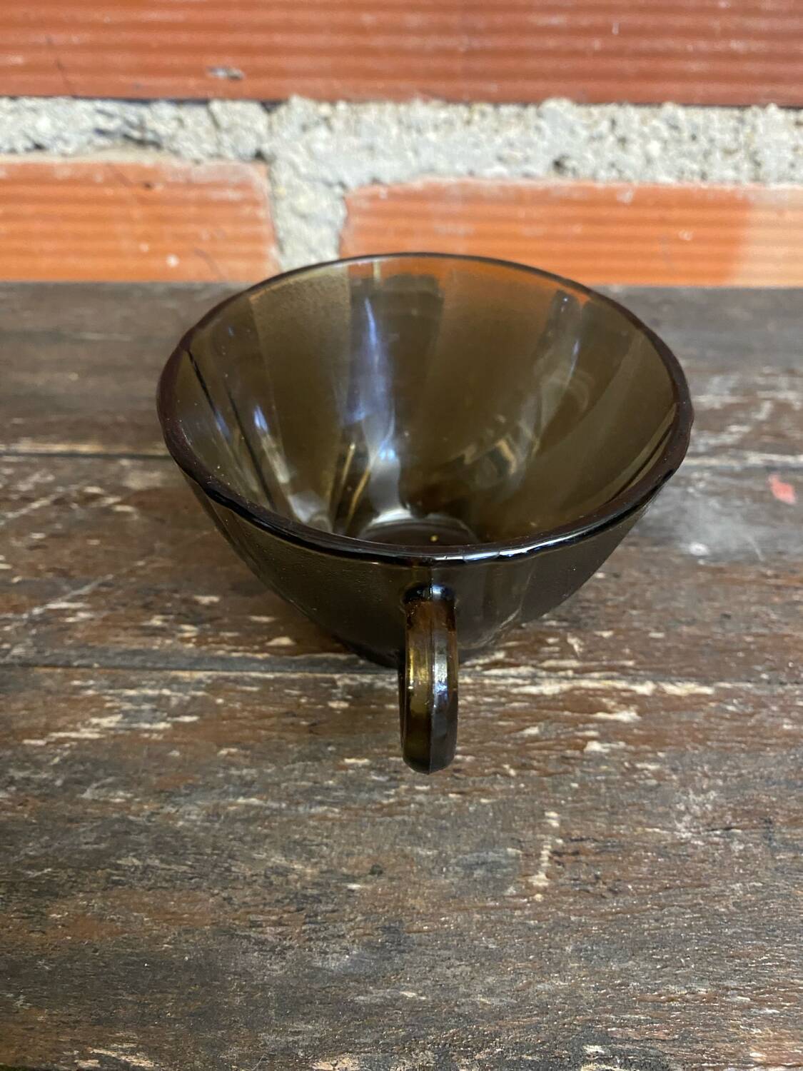 Set of 6 vintage Duralex molded smoked glass cups, art deco style