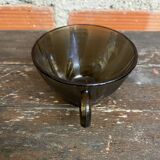 Set of 6 vintage Duralex molded smoked glass cups, art deco style