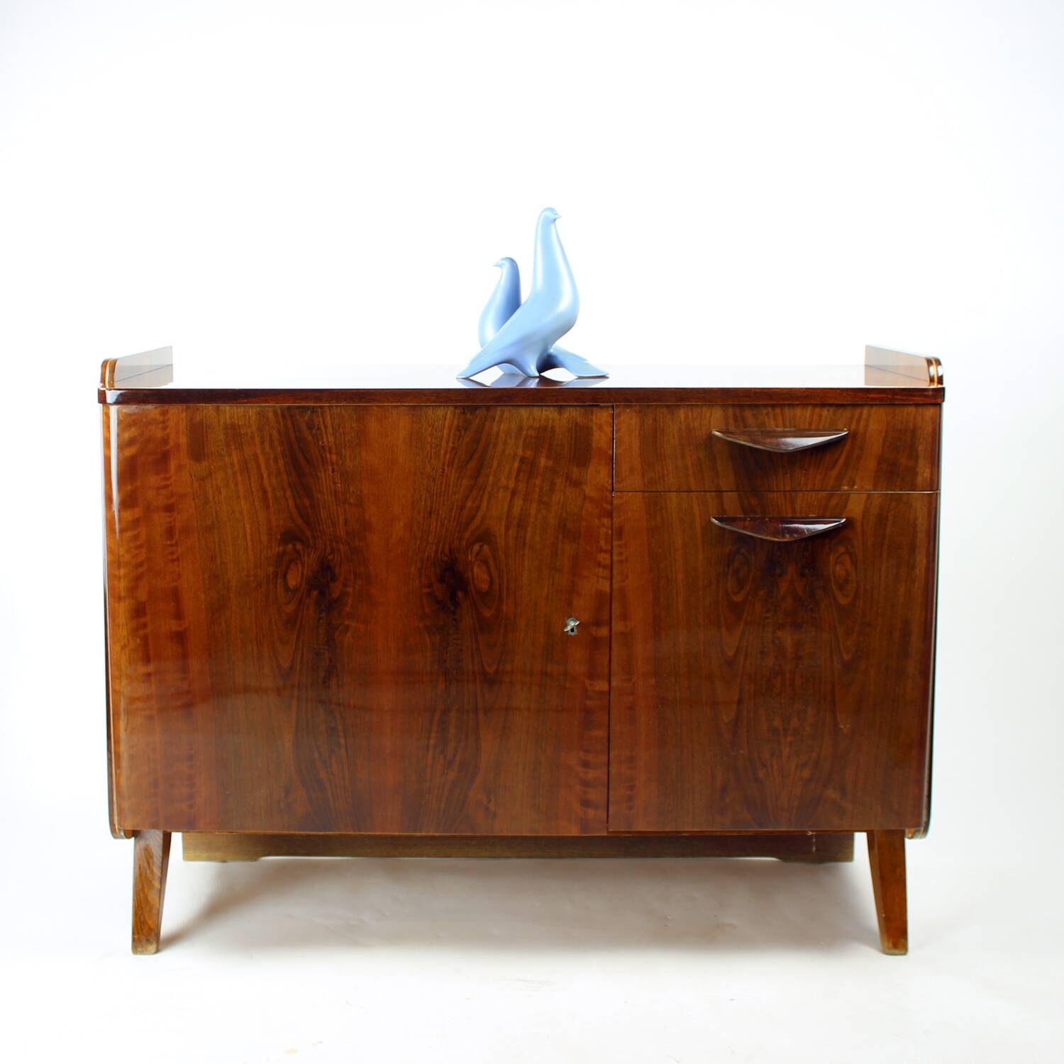 Sculpture en céramique de deux colombes bleues, Keramia, années 1960