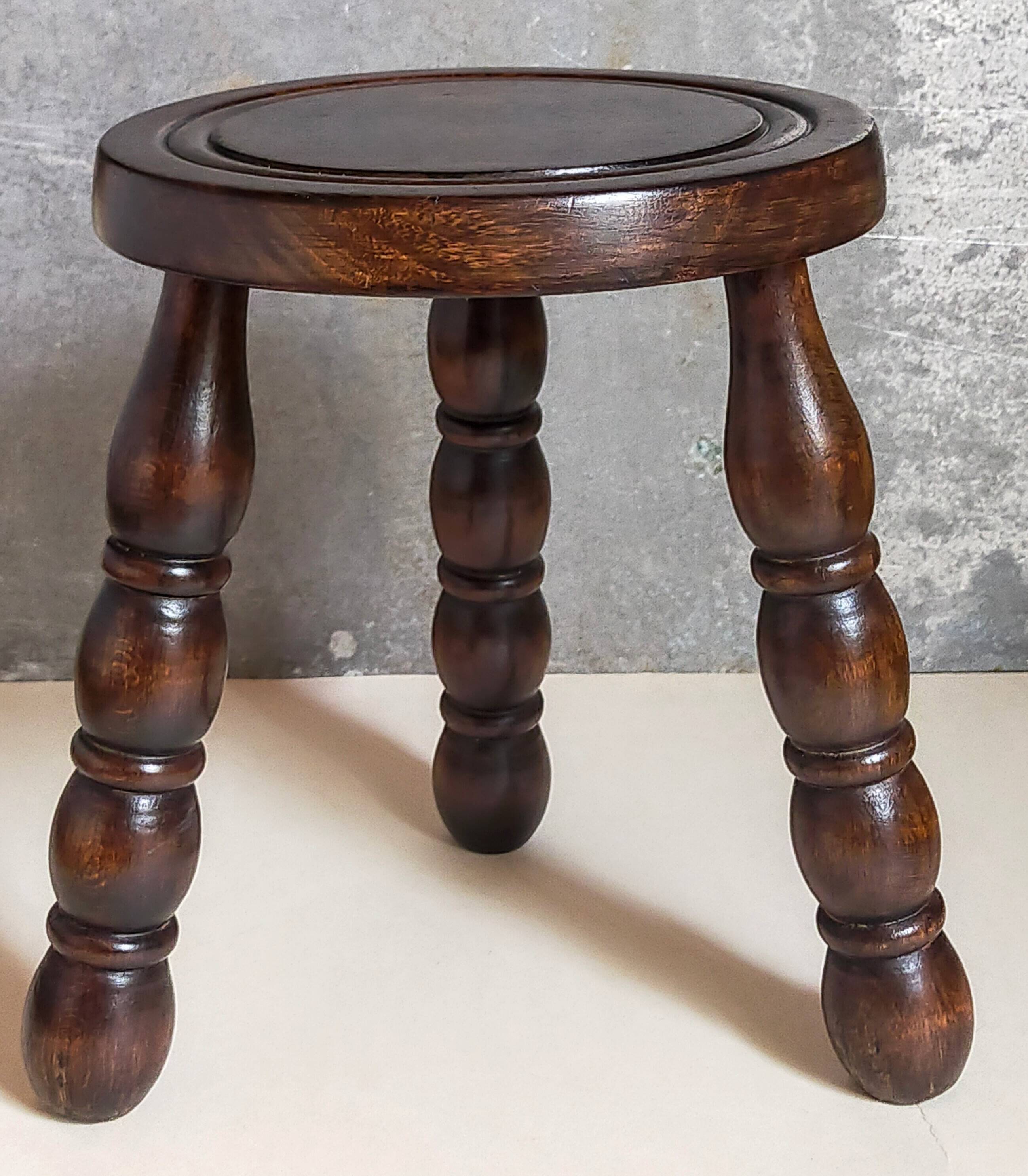 Vintage solid turned wood tripod stool