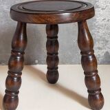 Vintage solid turned wood tripod stool