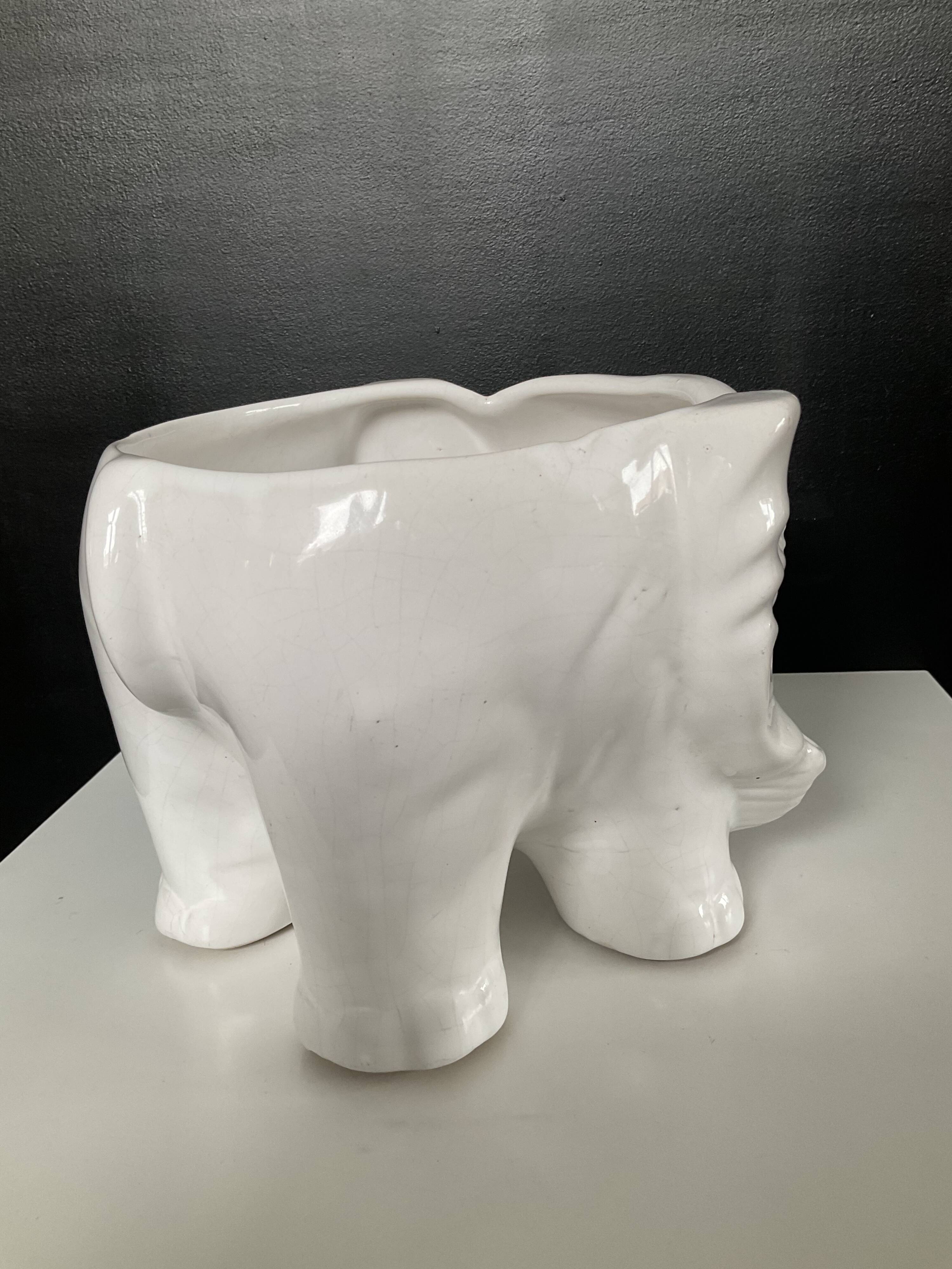 Vintage elephant cache pot in glazed ceramic