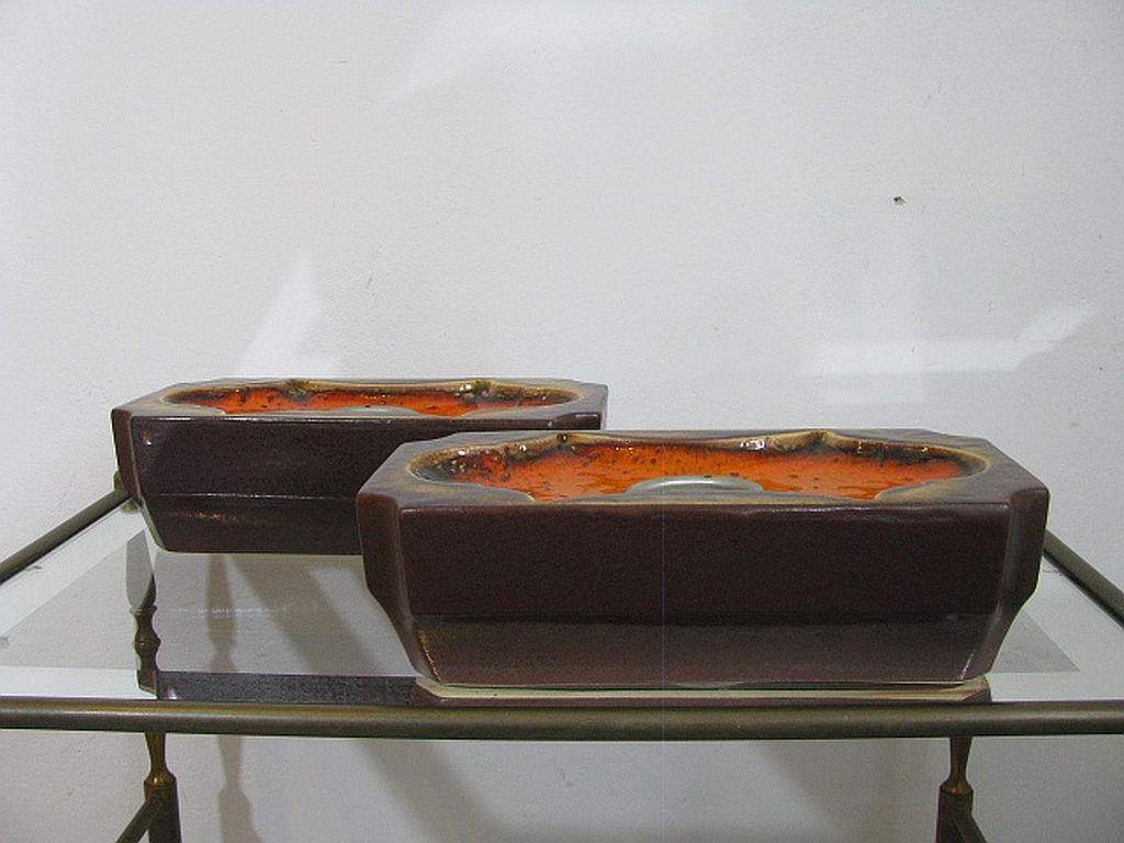 Set of 2 German Orange Lava Ceramic Wall Lamps from the 1960s / 70s Pan Keramik