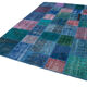Tapis oriental contemporain 203 cm x 300 cm bleu patchwork fait à la main