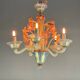 Venetian chandelier, in blue and red Murano glass, five light arms, circa 1950