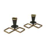 Pair of vintage candle holders in black metal and brass Sweden 1960