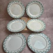 Set of 6 flat plates, Gien Montigny ironstone – old green decoration.