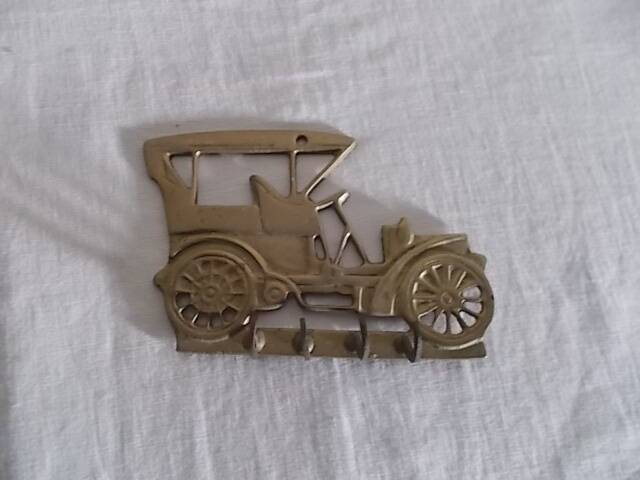 Tea towel holder or brass wall key holder in jalopy shape
