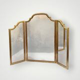 Large vintage triptych mirror in gilded wood, Deknudt - 81 x 100 cm