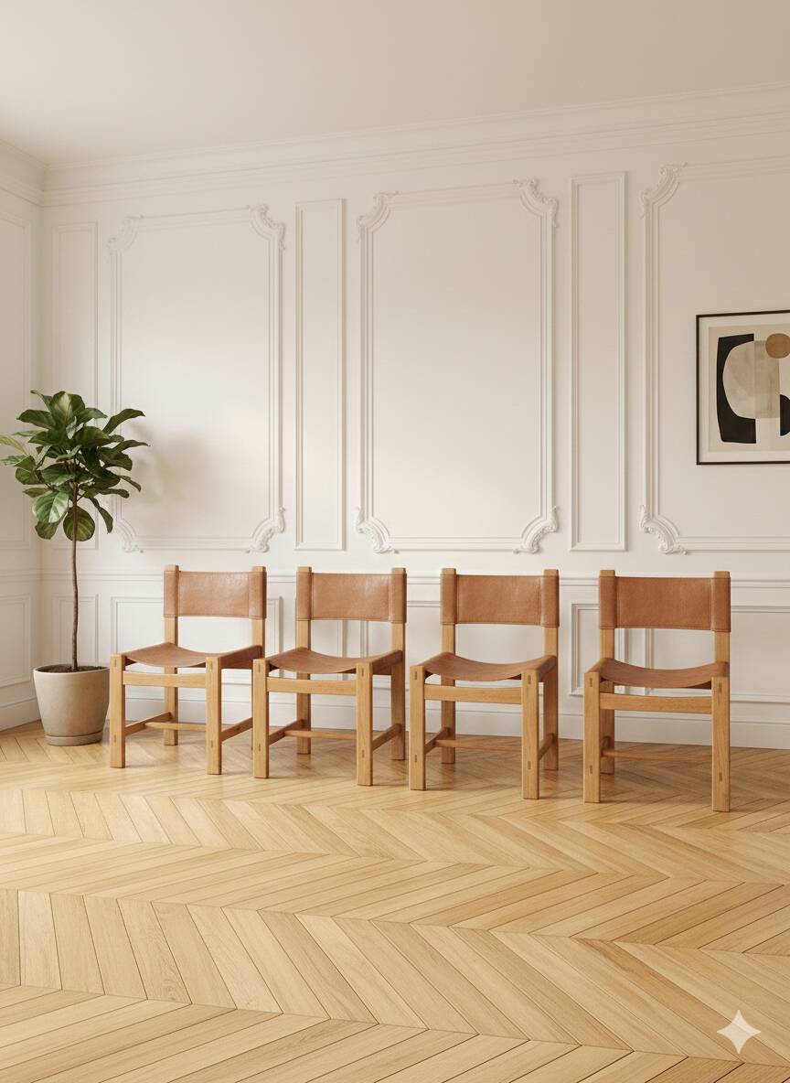 Set of 4 varnished ash chairs - Maison Regain