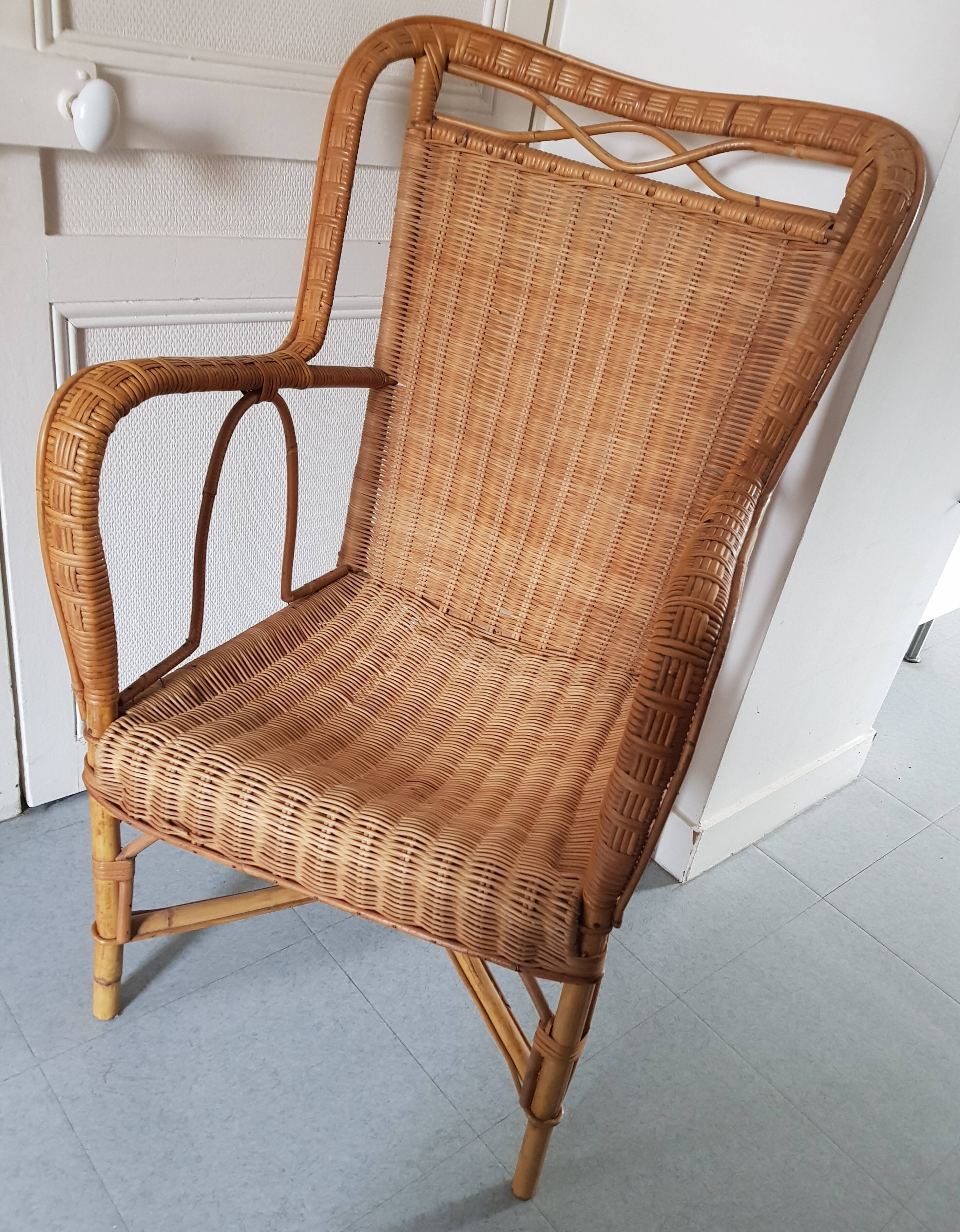 Fauteuil rotin 1950 circa