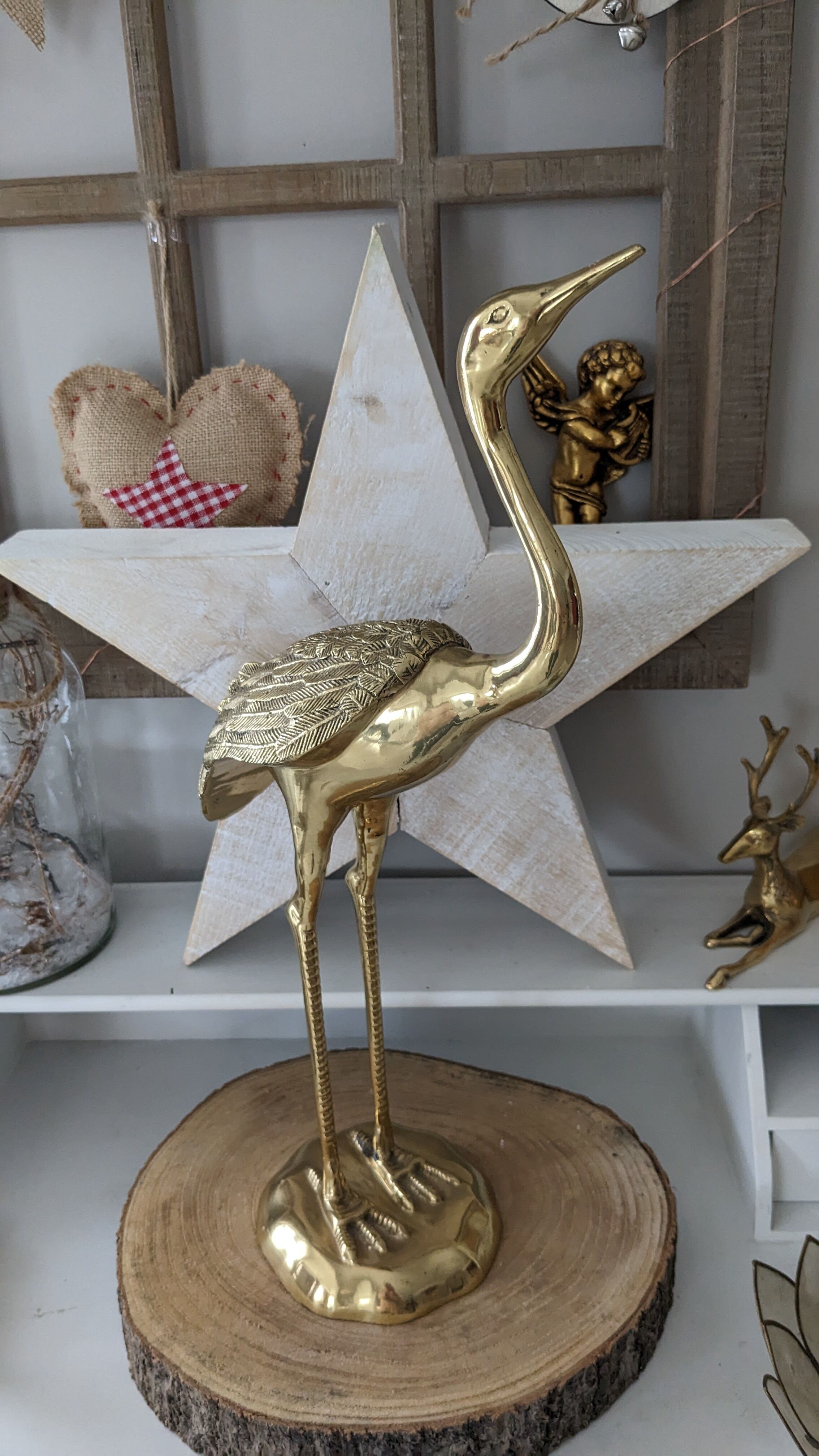 Vintage heron in gilded and solid brass