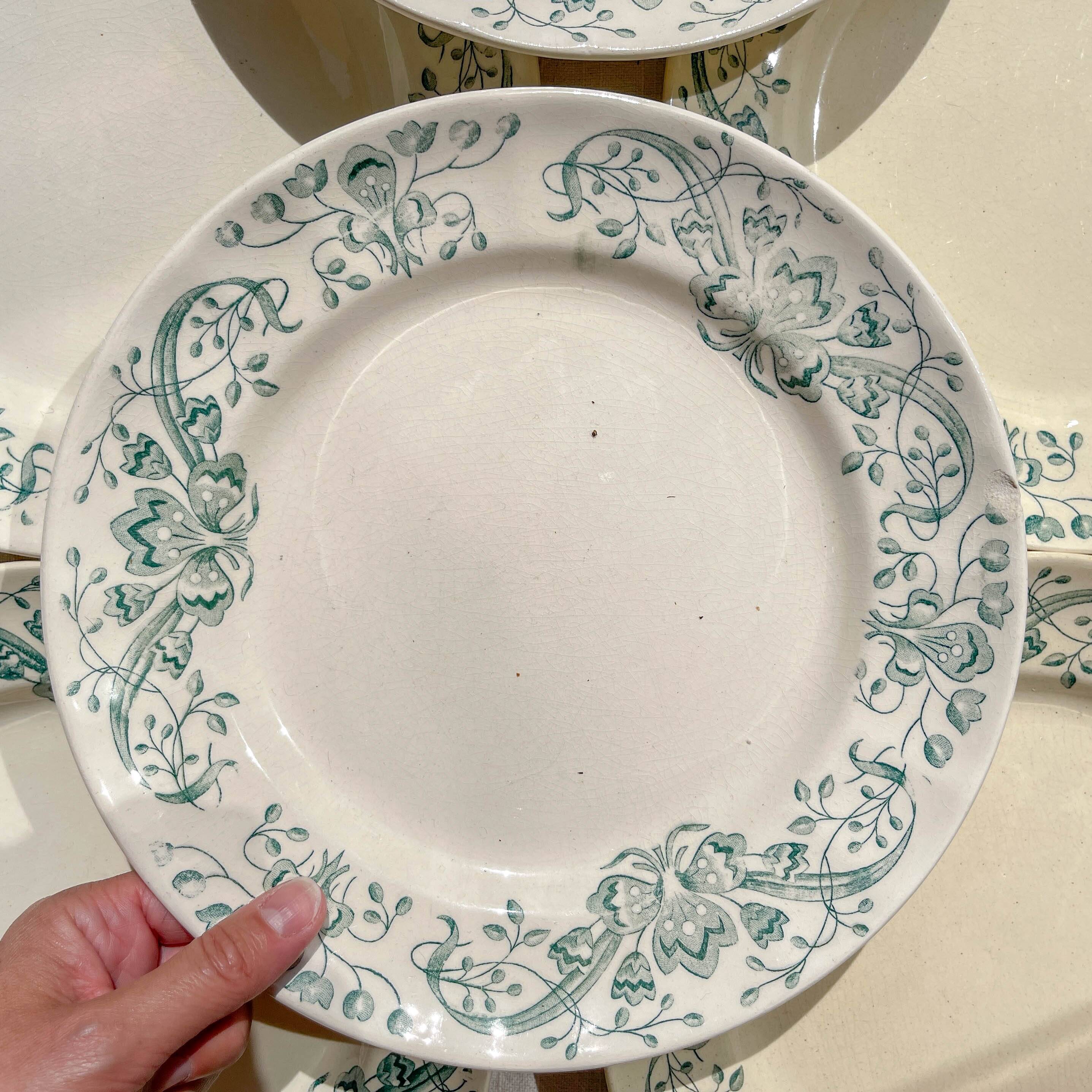 Set of 8 Antique Flat Plates "Figuig" Iron Earth – Longchamp 19th Century