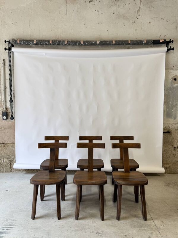 6 chaises T brutalistes orme massif Maison Aranjou