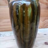 Ceramic vase with dripping in the style of jerome massier or belgian work with bronze handles