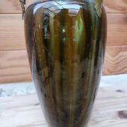 Ceramic vase with dripping in the style of jerome massier or belgian work with bronze handles