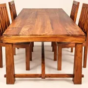 Dining table and 4 solid sheesham wood chairs in Arts & Crafts style.