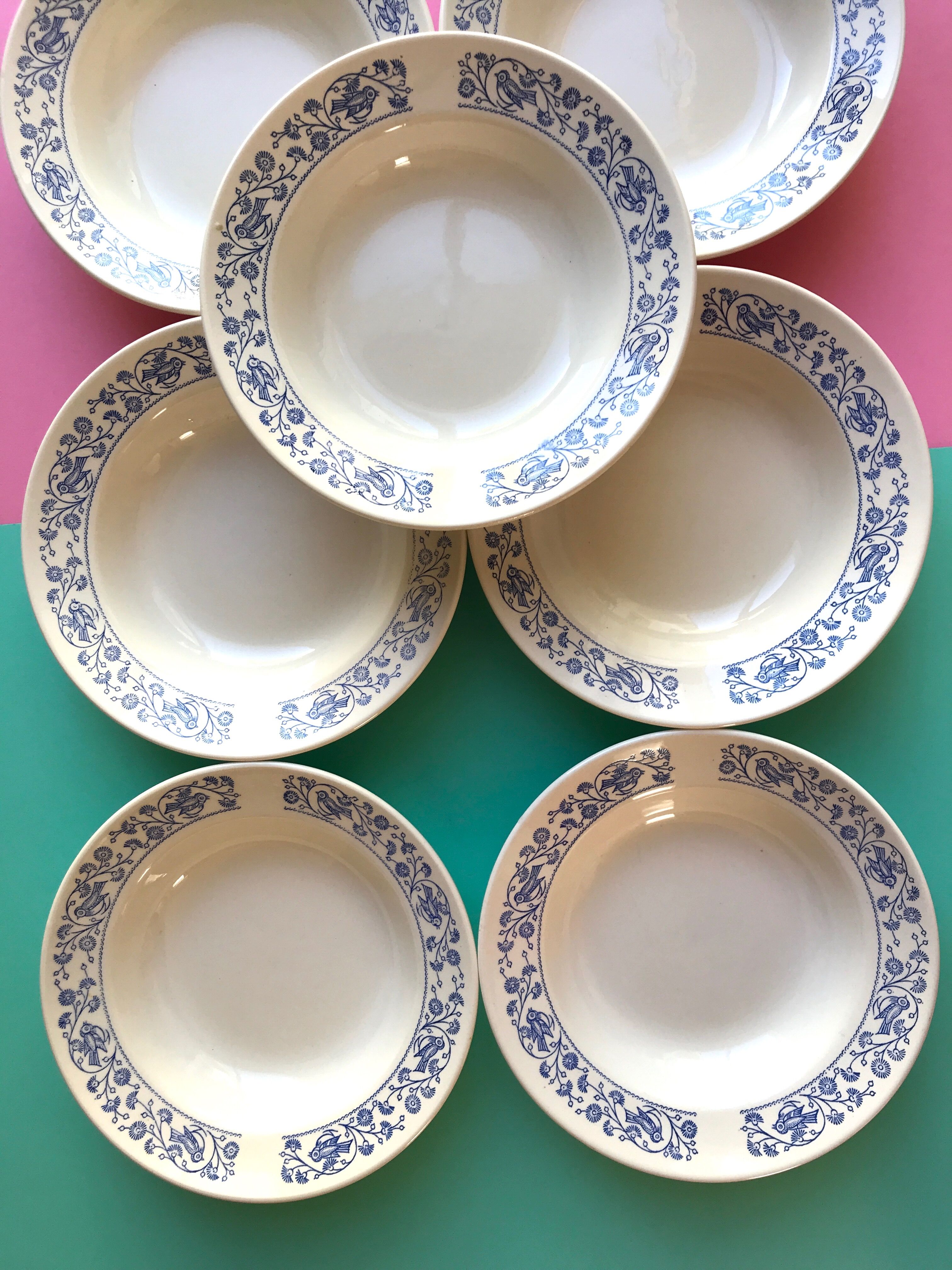 Hollow plate in faience pattern vintage blue bird j.v liex