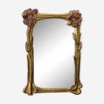 Miroir 1900 art nouveau style nouille décor floral bois doré