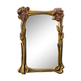 Mirror 1900 art nouveau style noodle floral decor gilded wood
