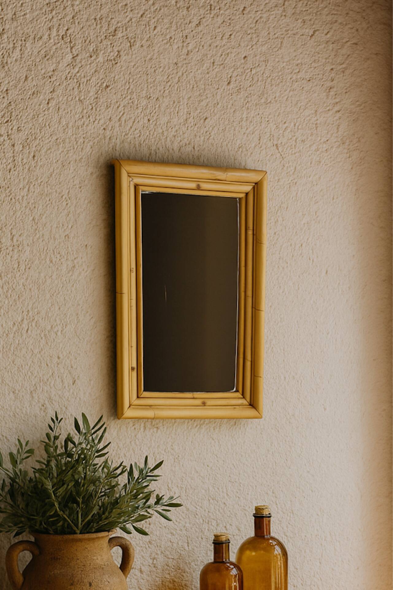 Vintage mirror in natural bamboo Riviera style (1983)
