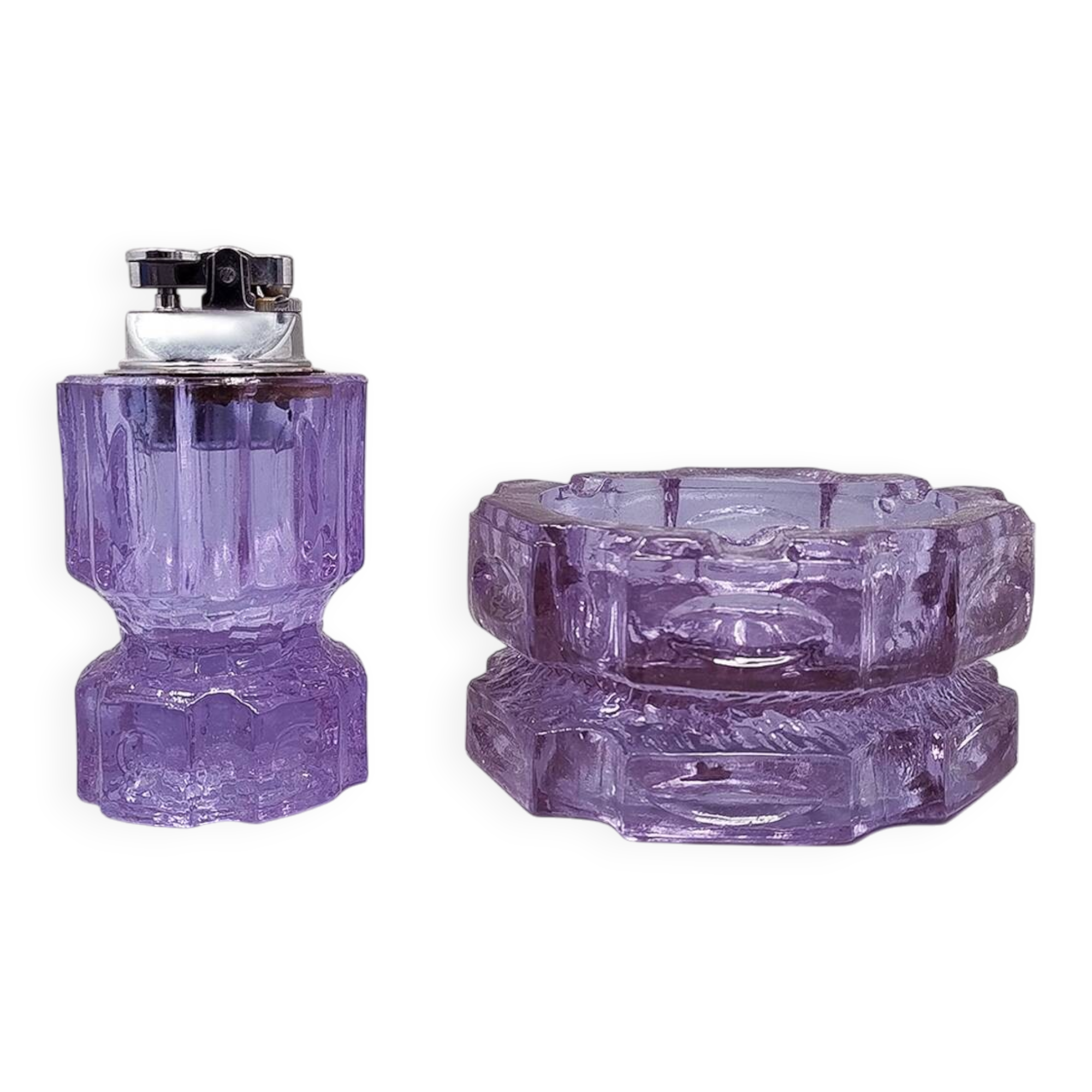 Service à fumeurs violet des années 1970 par Antonio Imperatore en verre de Murano