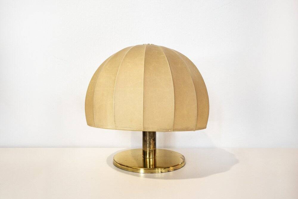 Brass table lamp with Cocoon shade, Italy, 1970s