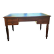 Antique flat desk in oak and black leather, Louis-Philippe style.