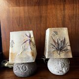 Pair of granite lamps with resin lampshades