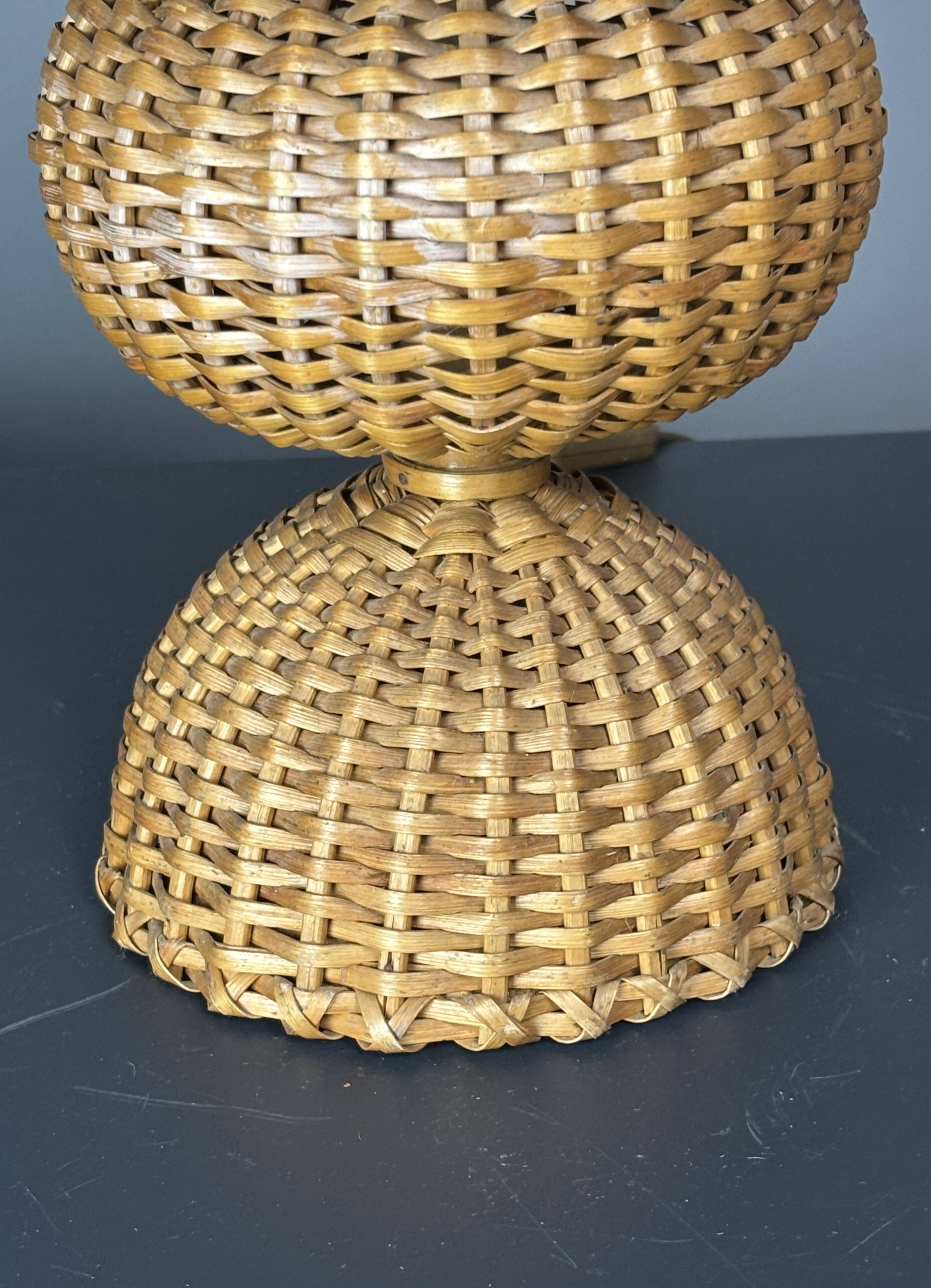 Midcentury rattan wicker mushroom table lamp, 1950s