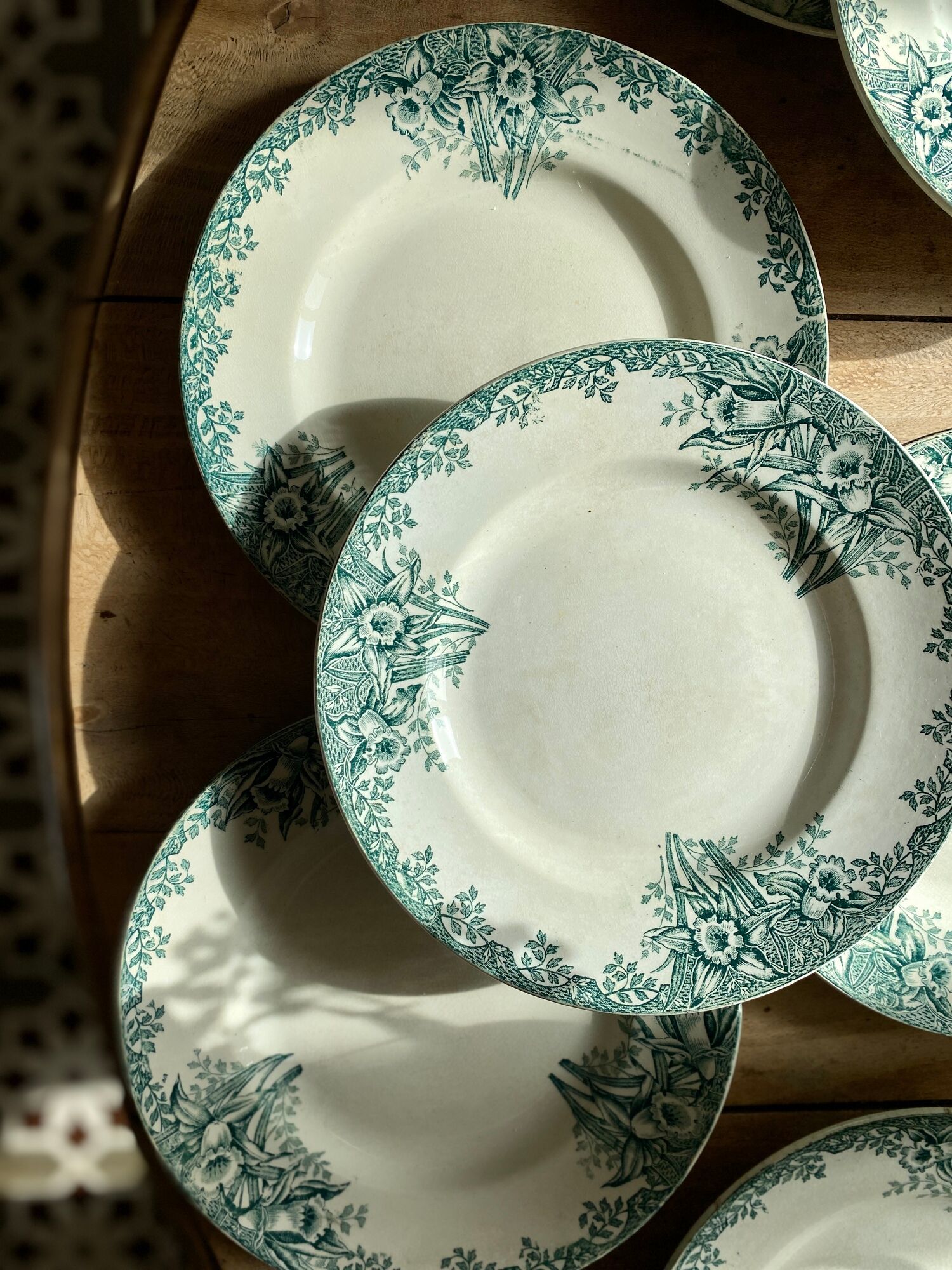 Set of 8 vintage flat plates in iron earth, model Narcisses de Saint Amand (LOT1)
