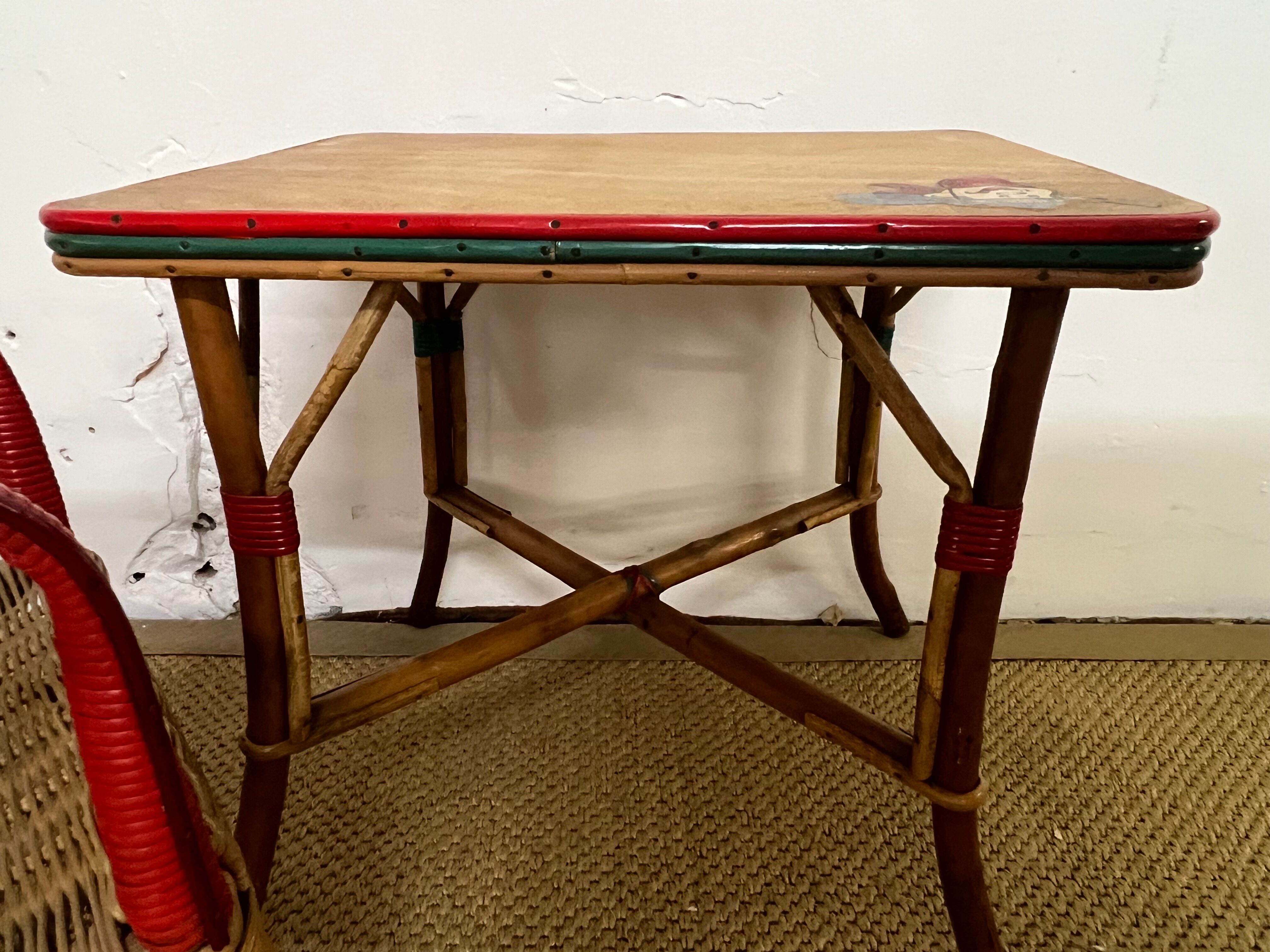 Ensemble table et fauteuil en rotin enfants