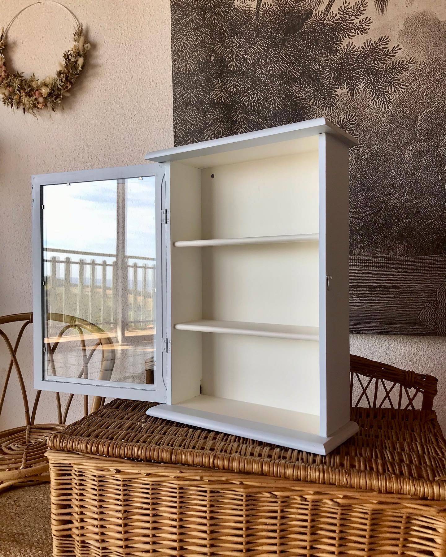Small vintage wall display case revisited in sky blue