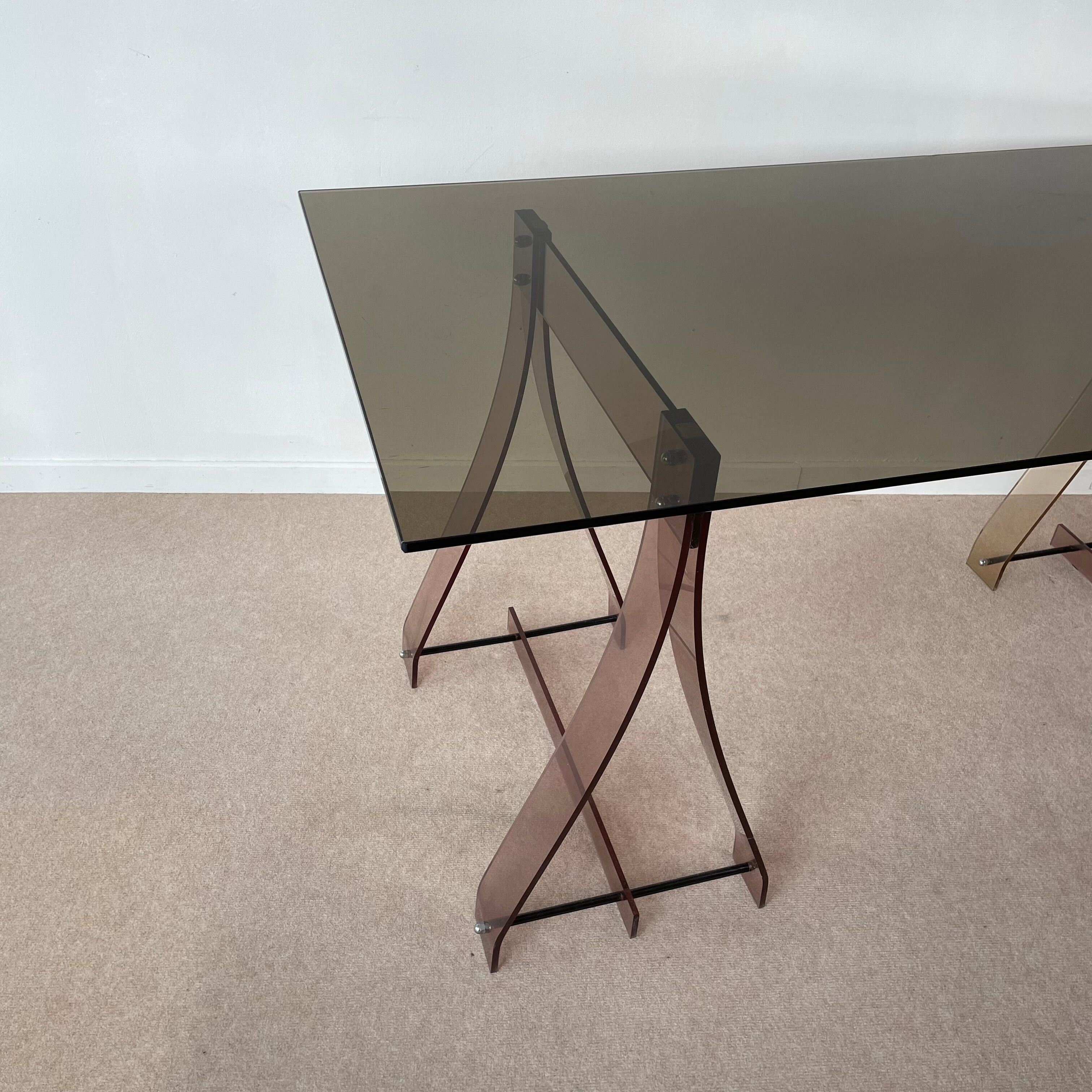 Office glass tray on trestles altuglass 1970s