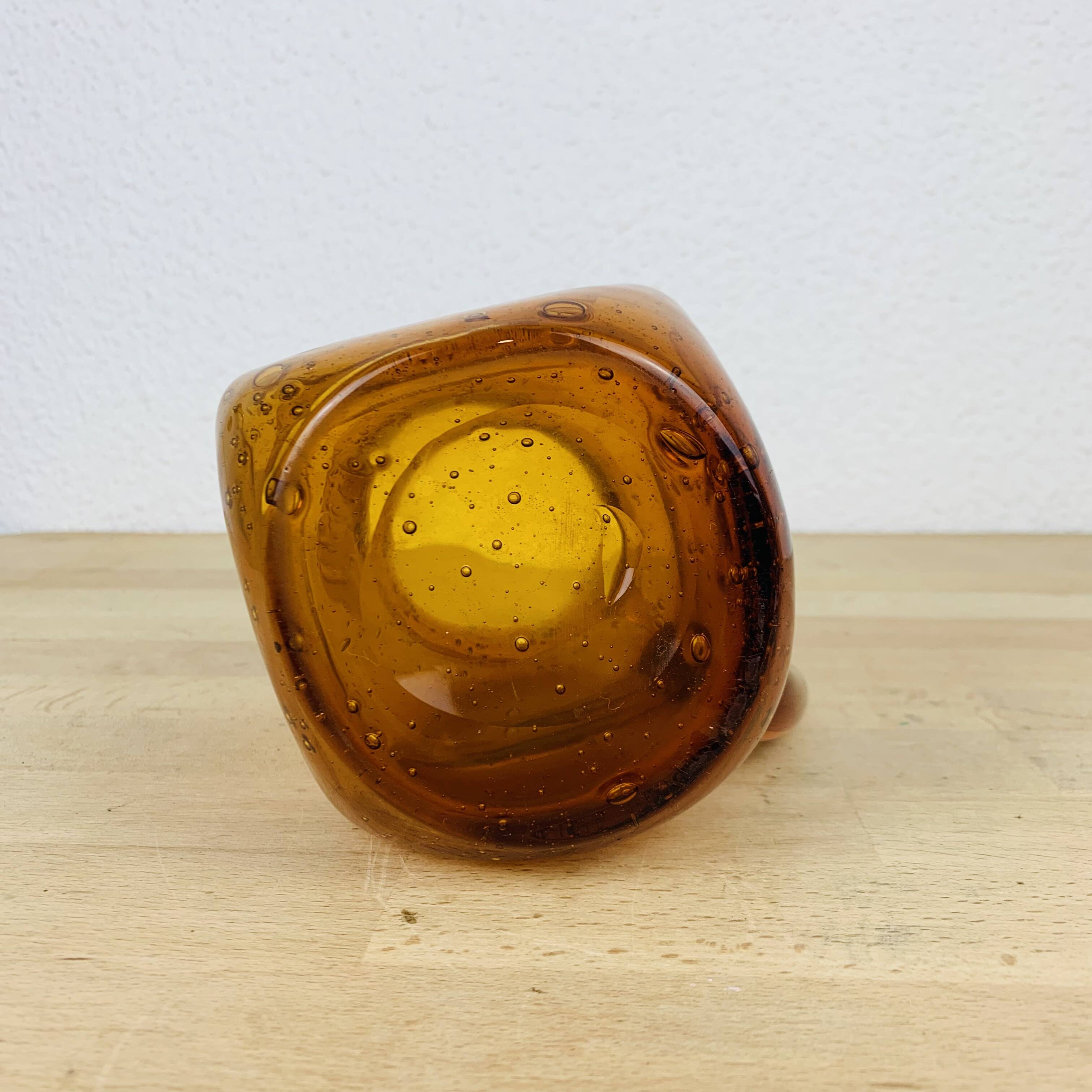 Biot amber/orange bubbled glass pitcher