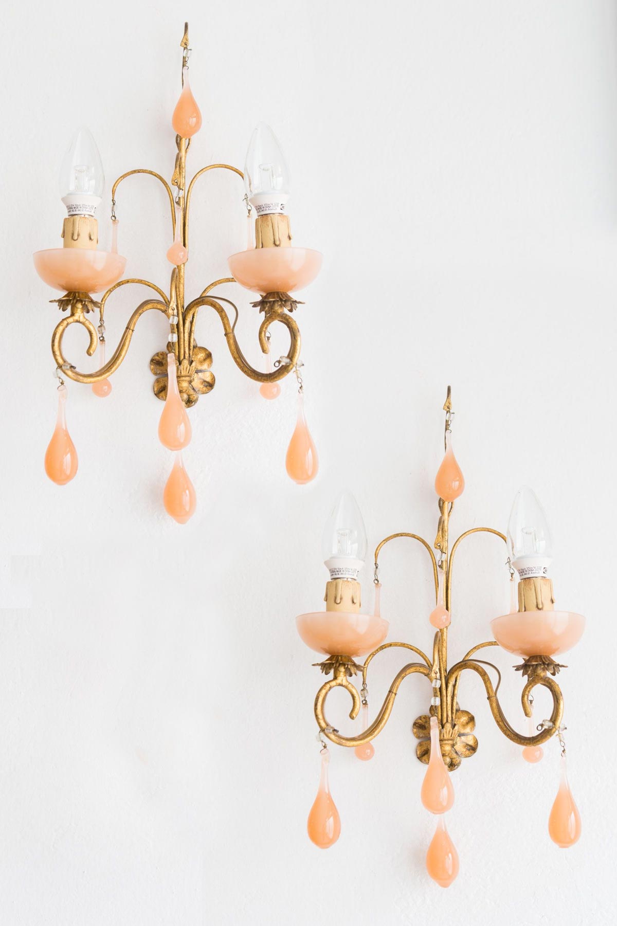 Pair of Pink Opaline Italian Wall Lamps